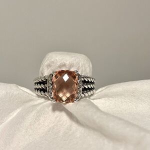 David Yurman Petite Wheaton with Morganite and Pavé Diamonds - Size 6